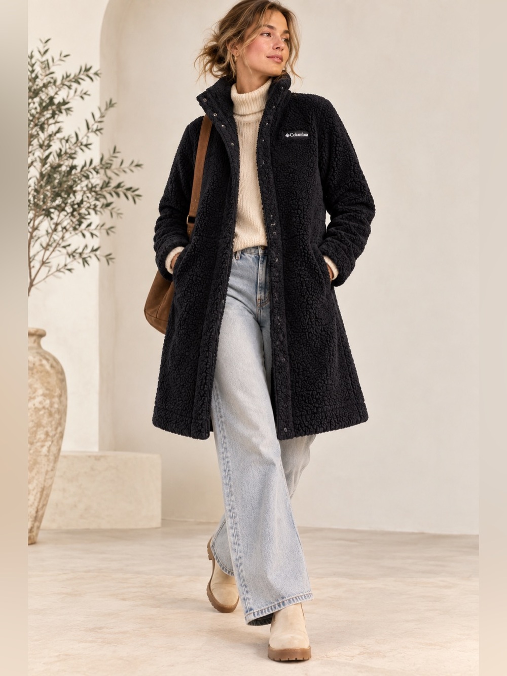 Columbia Panorama Long Sherpa Fleece Teddy Jacket in Black Women’s Small
